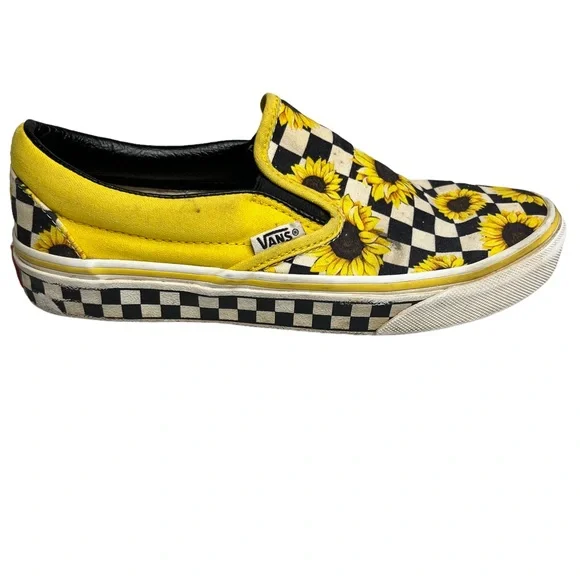 Vans Womens Yellow Sunflower Asher Slip On Checkered Sneakers Size 7 - Picture 1 of 10